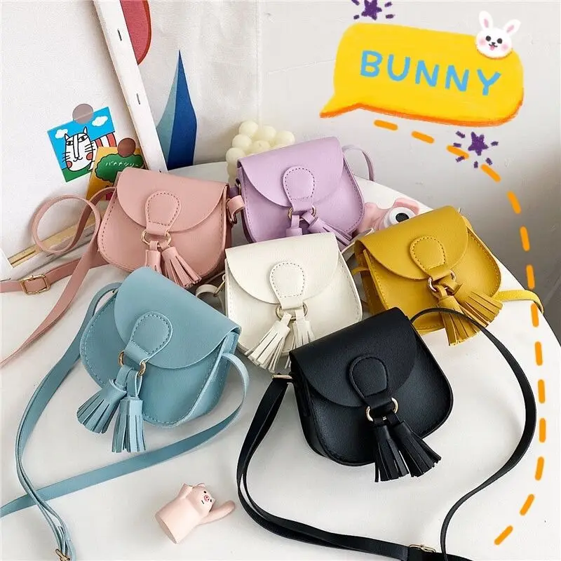 Fashion Princess Accessories Shoulder Bag PU Leather Girls Kids Mini Handbags Cute Baby Children Tassel Coin Purse Messenger Bag
