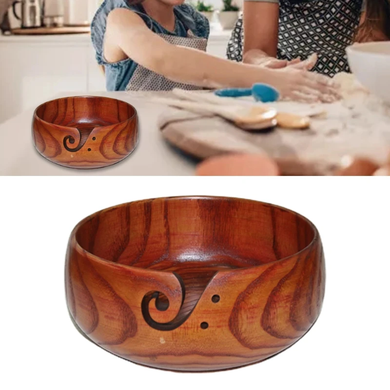 

F62A Eco-friendly Wooden Yarn Storage Bowl Knitted Crochet Wool Holder Needlework Sewing Supplies Organizer