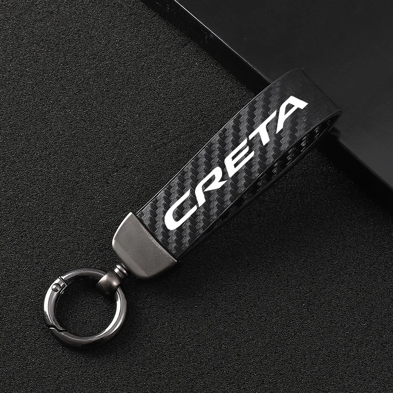 

New Carbon Fiber Car Styling Keychain 4s Shop Fine Gift Key Ring For Hyundai CRETA 2017 2020 2019 2021 SOLARIS ELANTRA SANTAFE