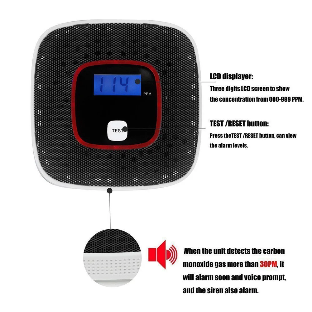 ЖК дисплей CO Угарный газ сигнализация датчик травления Дыма Тестер детектор