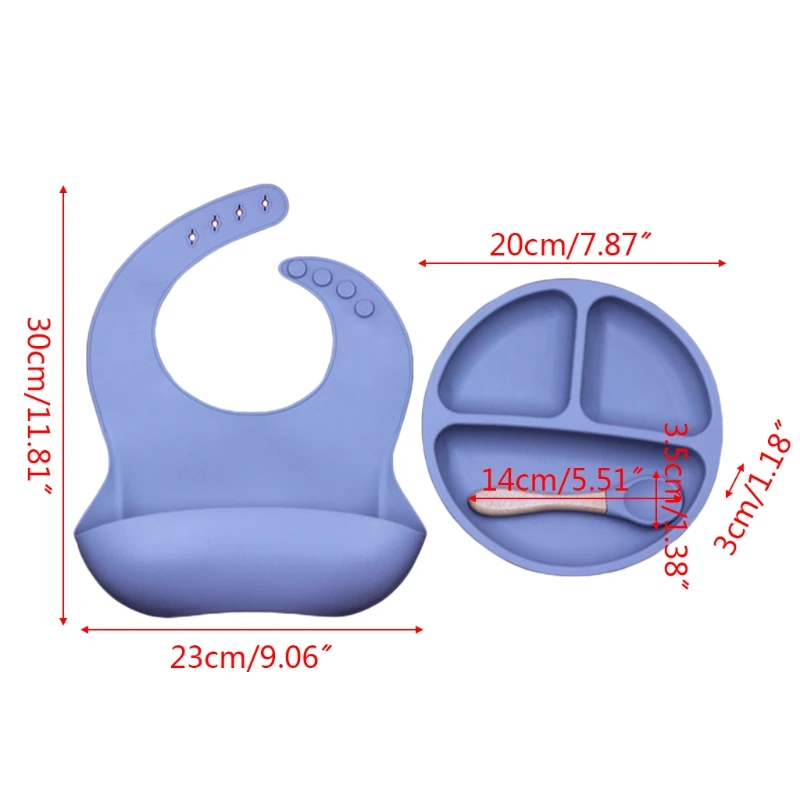 

3Pc/Set Baby Silicone Tableware Set Divided Grid Service Food Plate with Spoon Waterproof Baby Bibs Children Training Bowls