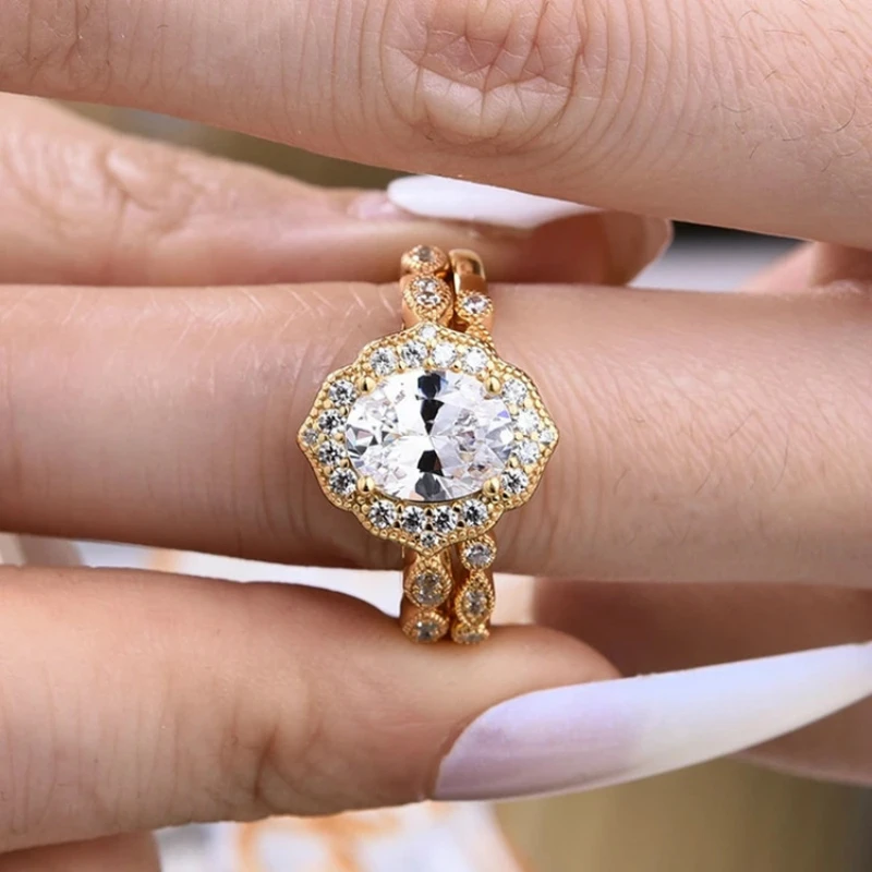 

Luxury Multicolor Female Oval Stone Ring Real 925 Sterling Silver Engagement Set Of Rings For Women Crystal Solitaire Wedding