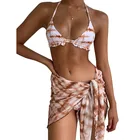 Летним рисунком на английском языке 3 предмета комплекты бикини сексуальный купальник пуш-ап купальные костюмы женский пляжный костюм для плавания S-L