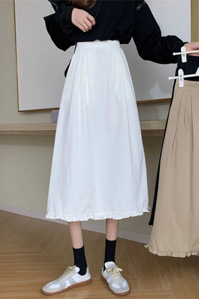 

Spring and summer 2021 new retro high waist ruffled skirt design sense temperament mid-length skirt A-line skirt women
