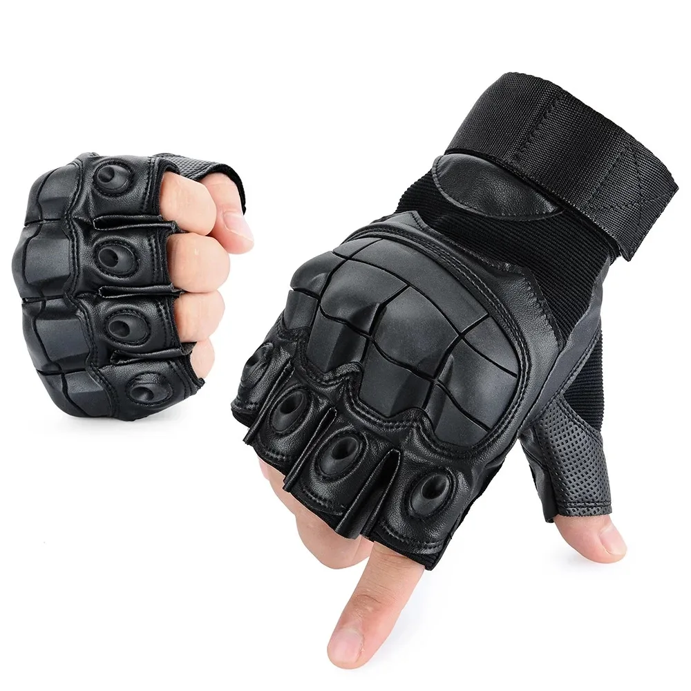 

Touch Screen PU Leather Motorcycle Half Finger Glove Motorbike Motocross Moto Hard Fingerless Riding Biker Protective Gear