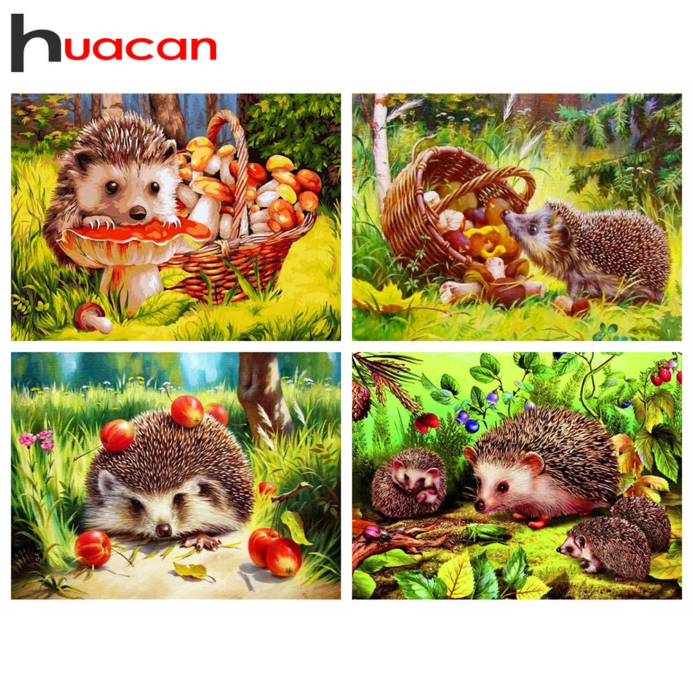

Алмазная 5D Вышивка Huacan с изображением ежика, живопись, мозаика, наборы для вышивки крестиком, домашний декор с животными