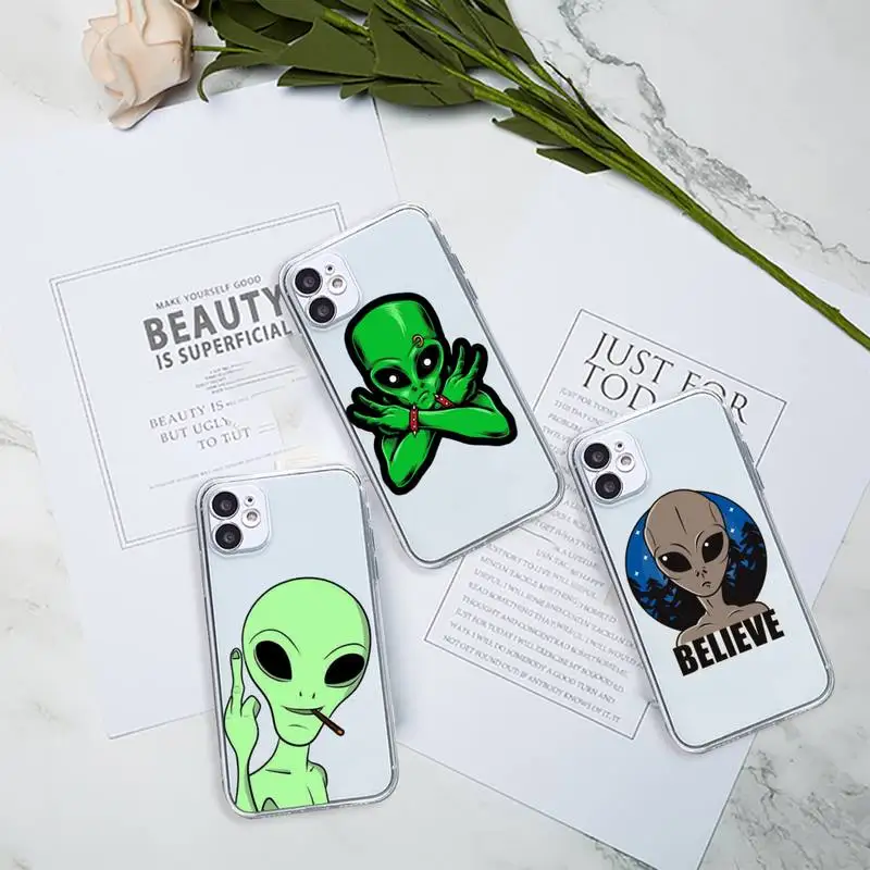 

Aesthetics Cute Cartoon alien space Phone Case Transparent for Clear iPhone 11 12 8 7 6 6S Plus X 5S SE 2020 XR mini pro XS MAX