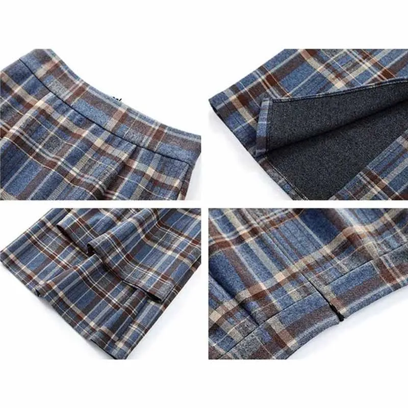 

NEW 2020 Real Shot Woolen Cloth Plaid Skirt Women Autumn Winter Vintage High Waist Hem Split Slim Long Package Hip Skirts KW334