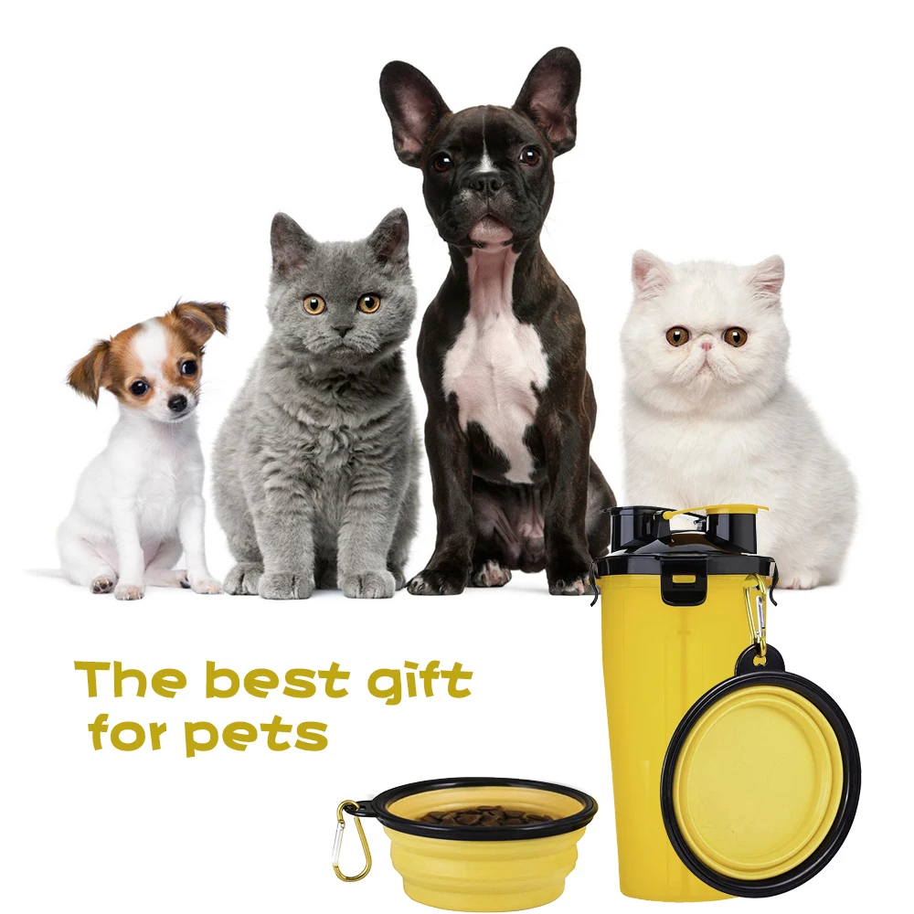 2 in 1 Portable Dog Mug for 350ml Water and 250g Snack Food Container Travel Pet Bottle Dispenser with Bowl | Дом и сад
