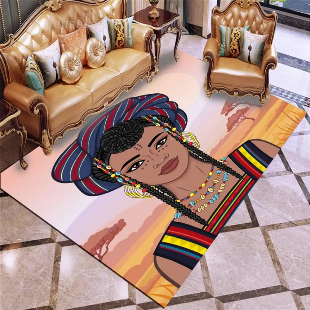 

Cartoon African Girl Carpets Anti-slip Carpets Kids Play Mat Girls Room Decorative Area Rug Living Room Rug and Carpet