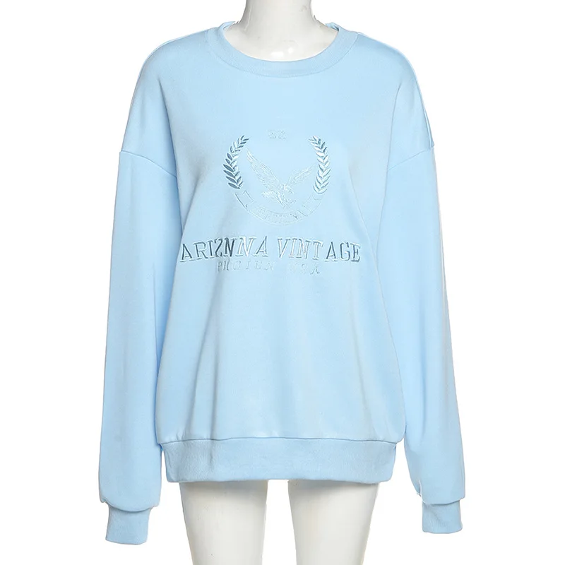 

Y2K aesthetic embroidery letter sweater Harajuku 90s fashion round neck long sleeve autumn dress hoodie korean