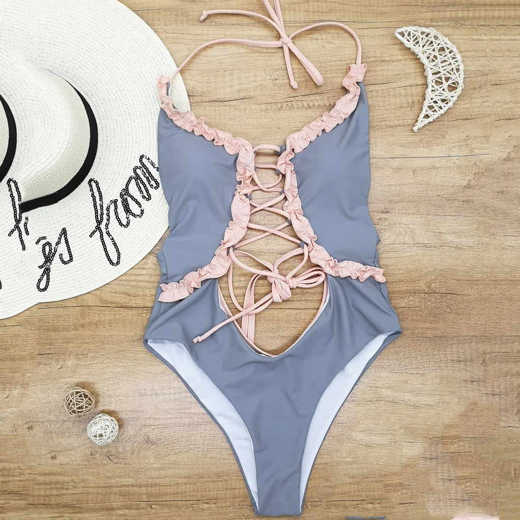 Сексуальный женский купальный костюм цельный бандажный купальник монокини