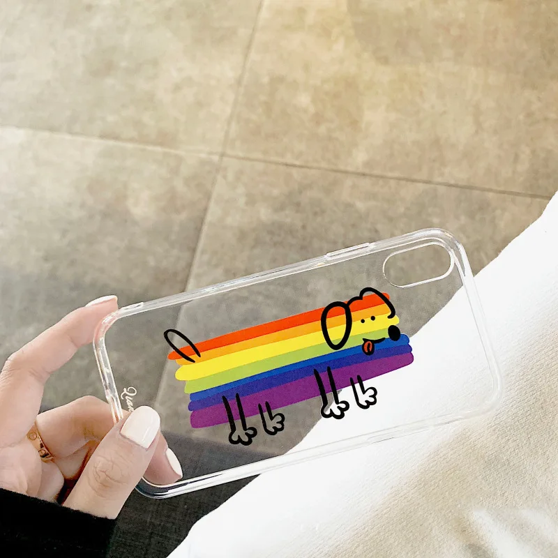 Cartoon Rainbow Dog Cute Phone Case for iPhone11 X XS XR XSMax 8 7 6 6S PluS Transparent Soft Shell Drop Protection Back Cover |