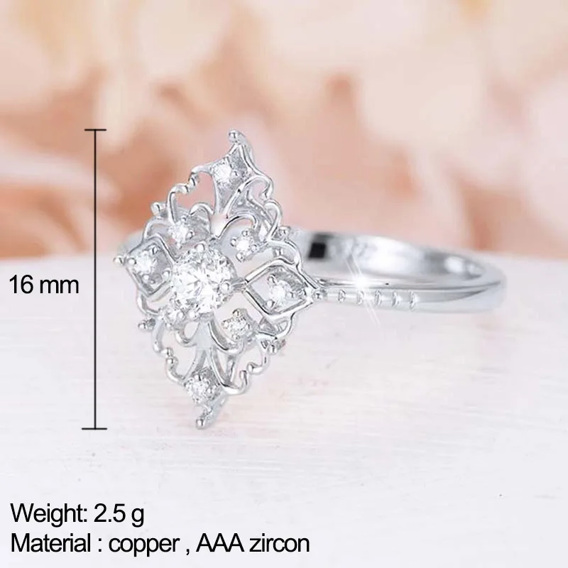 JYA Retro Women Rings Baroque Style Luxury Rose Golden Flower Shape Wedding Ring Statement Jewellery Vintage Diamante Accessory