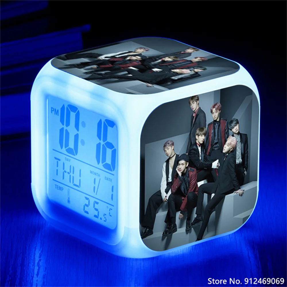New Bangtan LED Alarm Clock Children 7 Colors Changing Digital Desk Clocks Night Light Cube Kids Birthday Gifts | Дом и сад