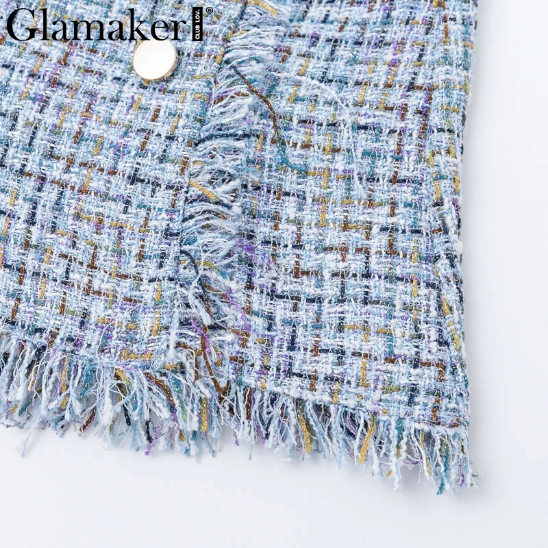 Glamaker, элегантные твидовые шорты с высокой талией, женские офисные клетчатые шорты с бахромой, винтажные сексуальные повседневные женские стильные шорты