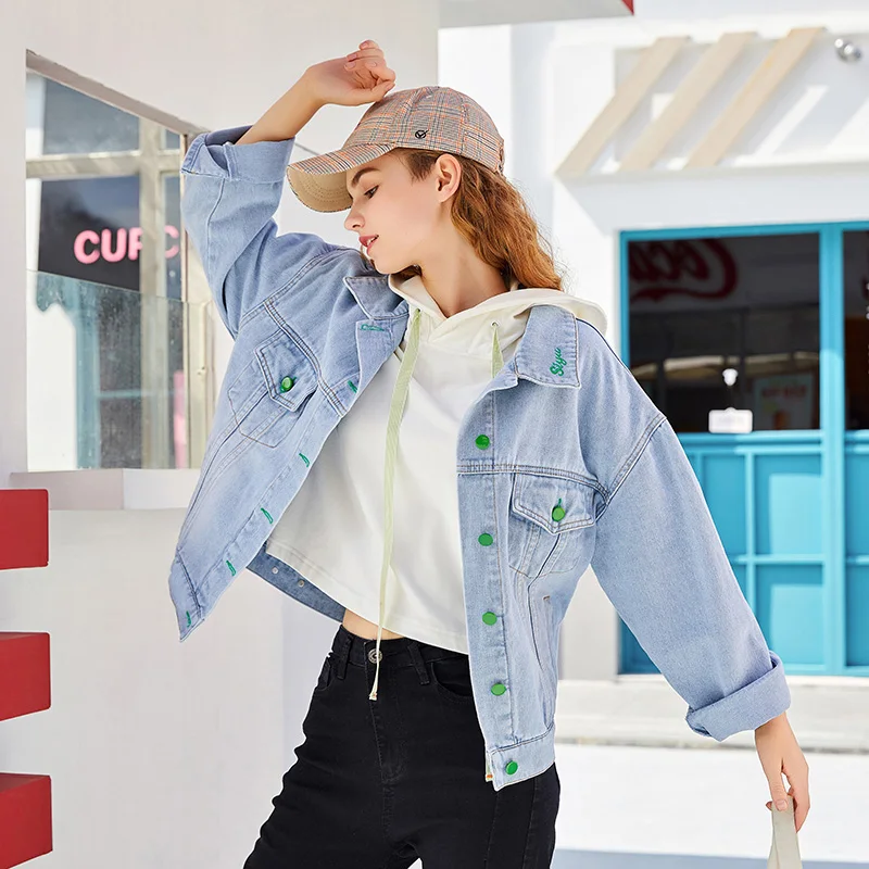 Женская джинсовая куртка на пуговицах базовая винтажная Свободная с длинным