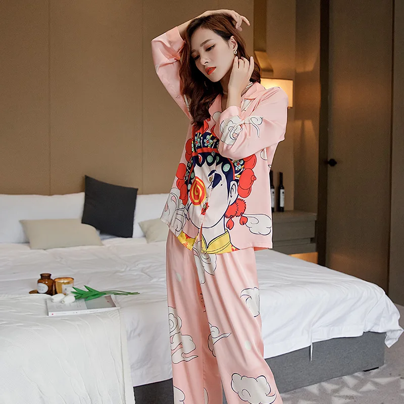 

2021 Spring New 2PCS Shirt&Pants Women Sleepwear Pajamas Suit Casual Print Nightwear Sleep Set Soft Home Clothes Pijamas