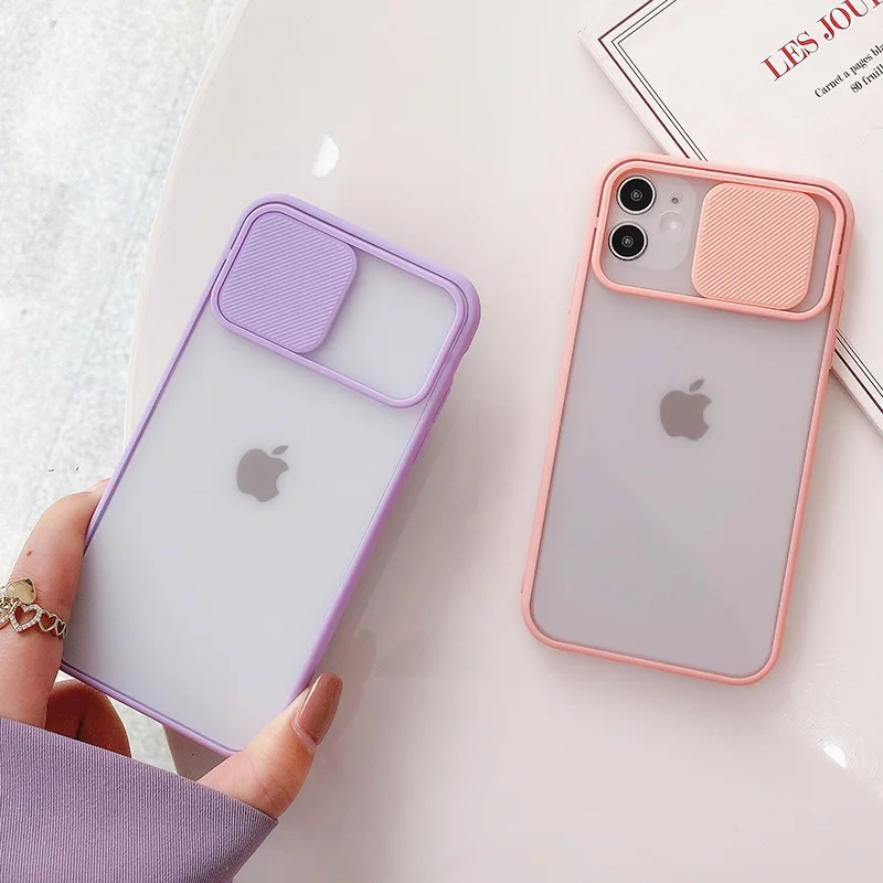 

Phone Case For iPhone 12 11 Pro Max Slide Camera Lens Protection Cover For iPhone XR XS Max 7 8 Plus X Soft Matte Shell