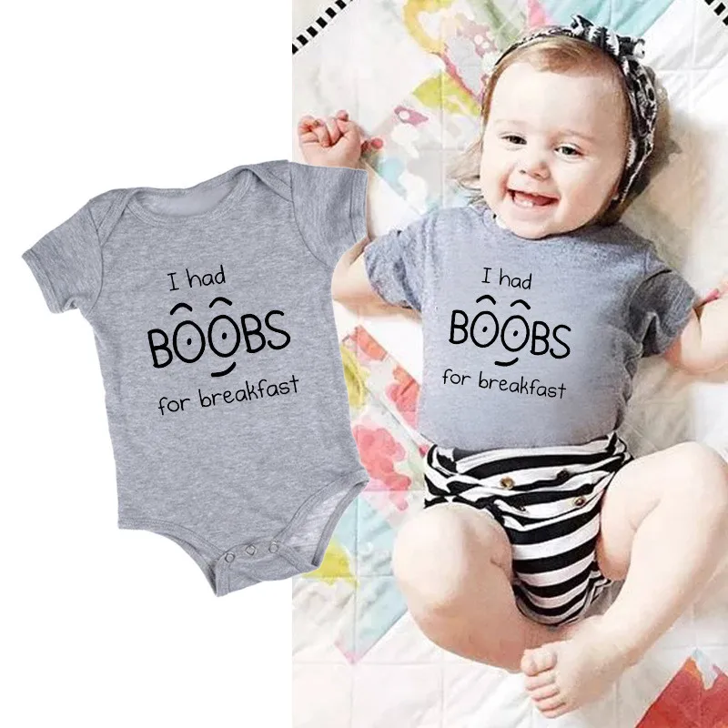 Боди для новорожденных с надписью I Had Boobs For завтраком одежда короткими рукавами