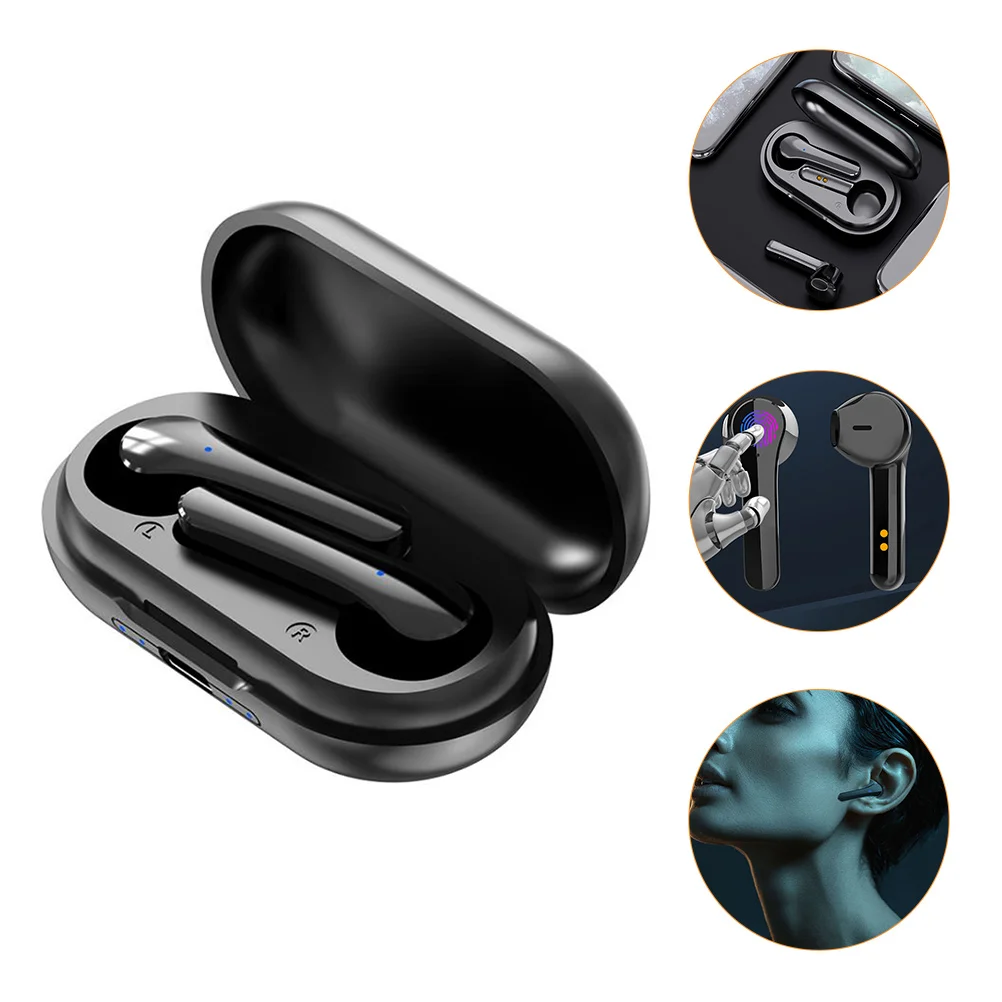 

1 Set of Fashionable Binaural Earphones Portable Wireless Ear-buds (Black)