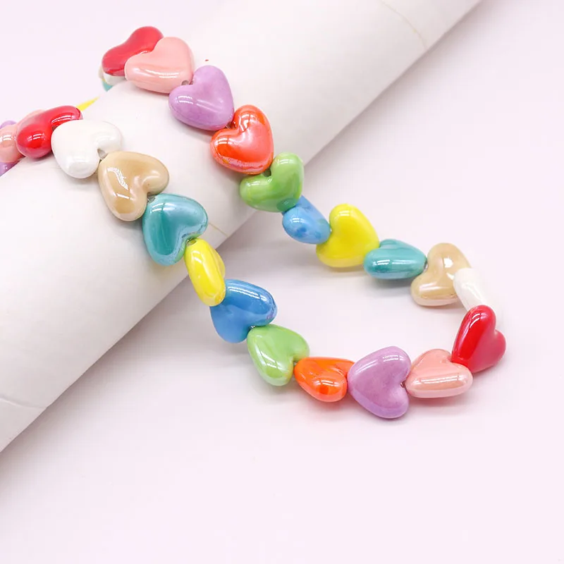 

Colorful Heart Ceramic Beads For Jewelry Making Necklace Bracelet 13x15mm Mixed Color Love Porcelain Spacer Beads Wholesale