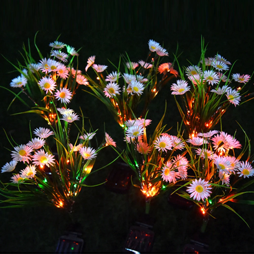 Садовое украшение солнечной светодиодной лампой Chrysanthemum Lights Flower Lawn Lamp Outdoor Colorful Wild Landscape Courtyard Decor.