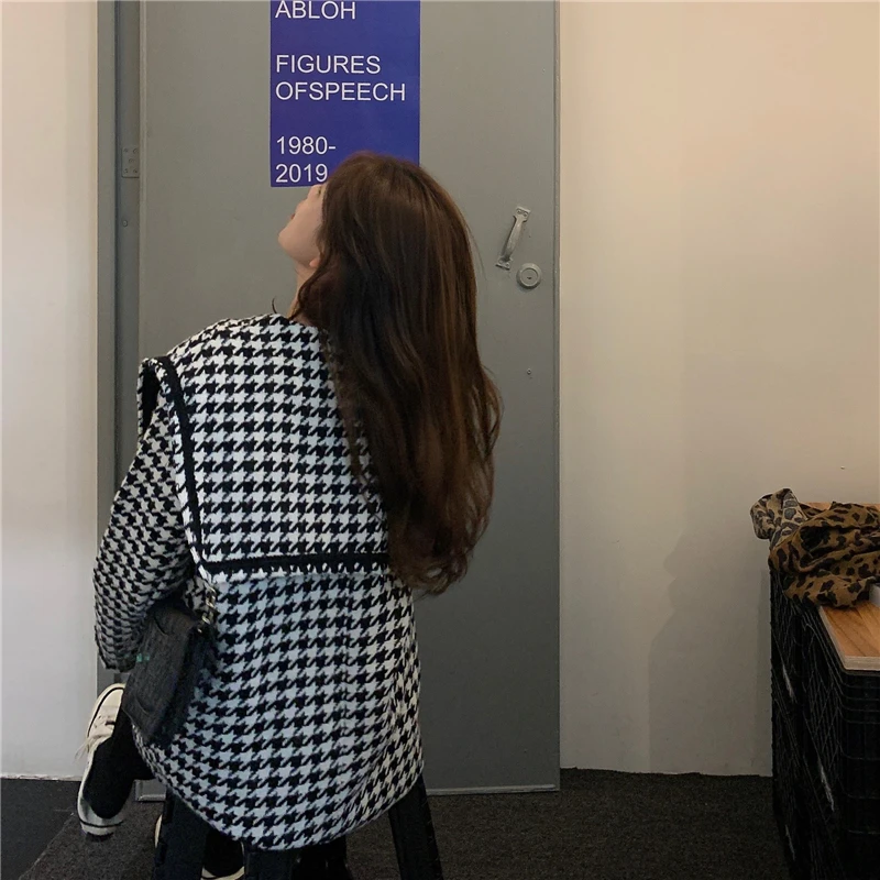 Женское шерстяное пальто клетчатая куртка осенне зимнее Смешанное модное