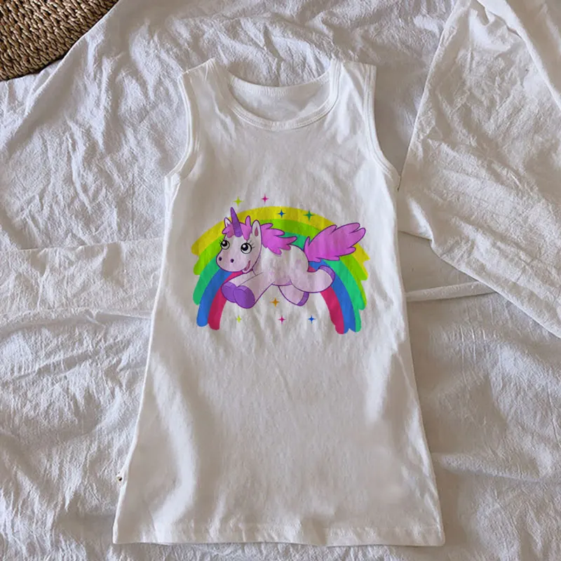 Новое модное платье с единорогом детское летнее принтом милое Повседневное для