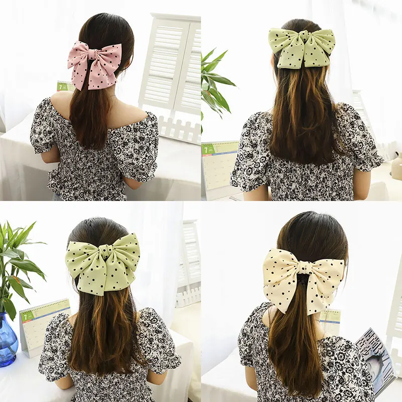 

Dot Long Tail Big Bow Hair Clips Barrettes Hairpins Grips Girls Women Cute Sweet Hair Accessories Ponytail Headwear E85