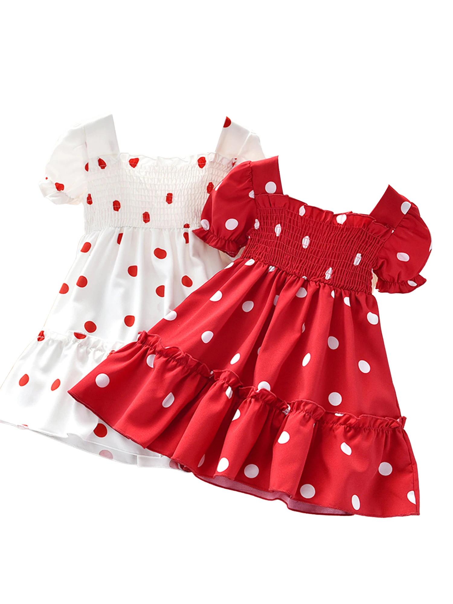 Children Kids Girls Fashion Short Sleeve Polka Dot Dress Stylish for Baby Princess Vestidos 2021 New | Детская одежда и обувь