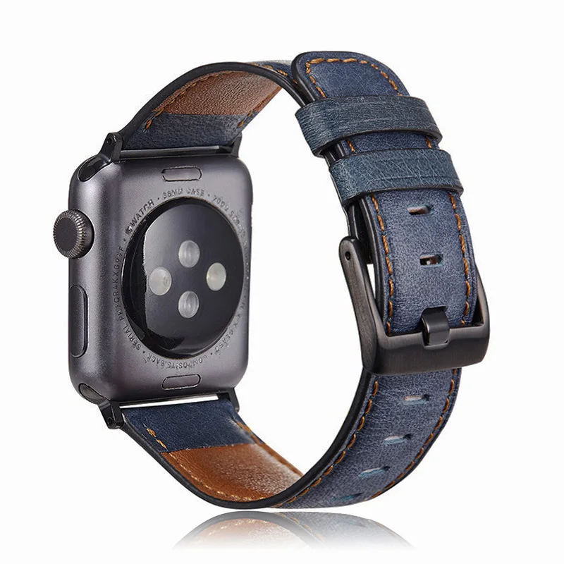 Роскошный умный Браслет для часов Apple Watch 42 мм 44 синий ремешок из натуральной кожи