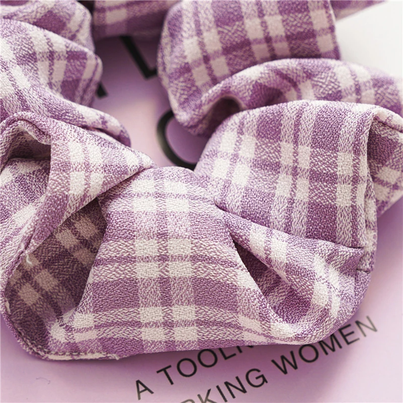 

2020 autumn and winter new chiffon plaid hair ring girl tie hair rope headdress wash face print large intestine ring girl