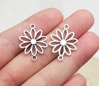 40pcslot 25x19mmlife of flower pendants antique silver plated flowers connector charms diy supplies jewelry accessories