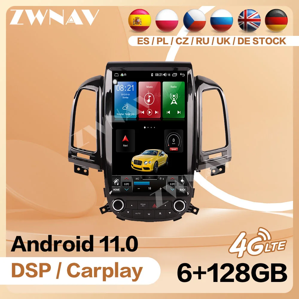 

6 + 128G Tesla Carplay радиоприемник для Hyundai Santa Fe 2006 2007-2012 Android 11 плеер видео GPS головное устройство авто аудио стерео