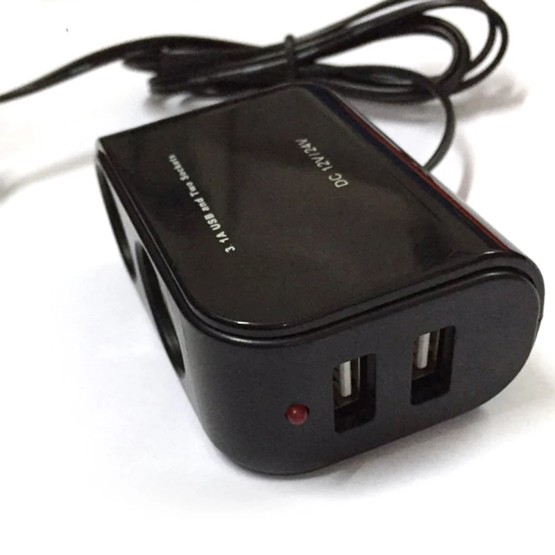 Светодиодный USB Зарядное устройство адаптер автомобильного прикуривателя 12 V 24