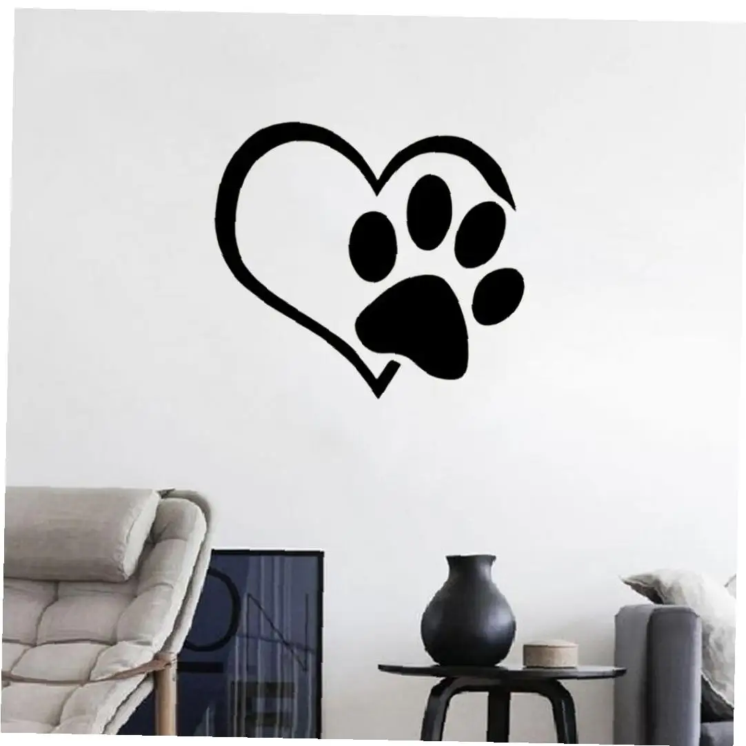 Настенные художественные наклейки с изображением сердца собаки и следов