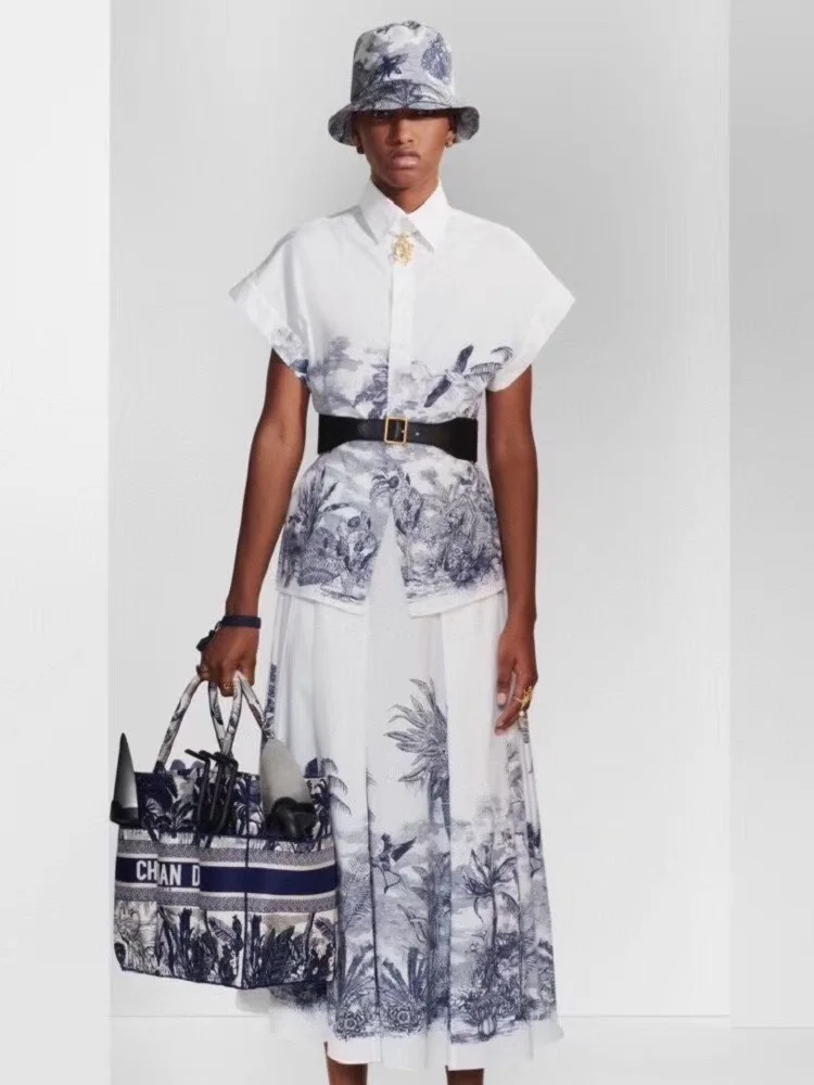 

Big-name summer ladies cotton 3D printing fashion short-sleeved top shirt 2020New lapel single-breasted loose women's shirt XL