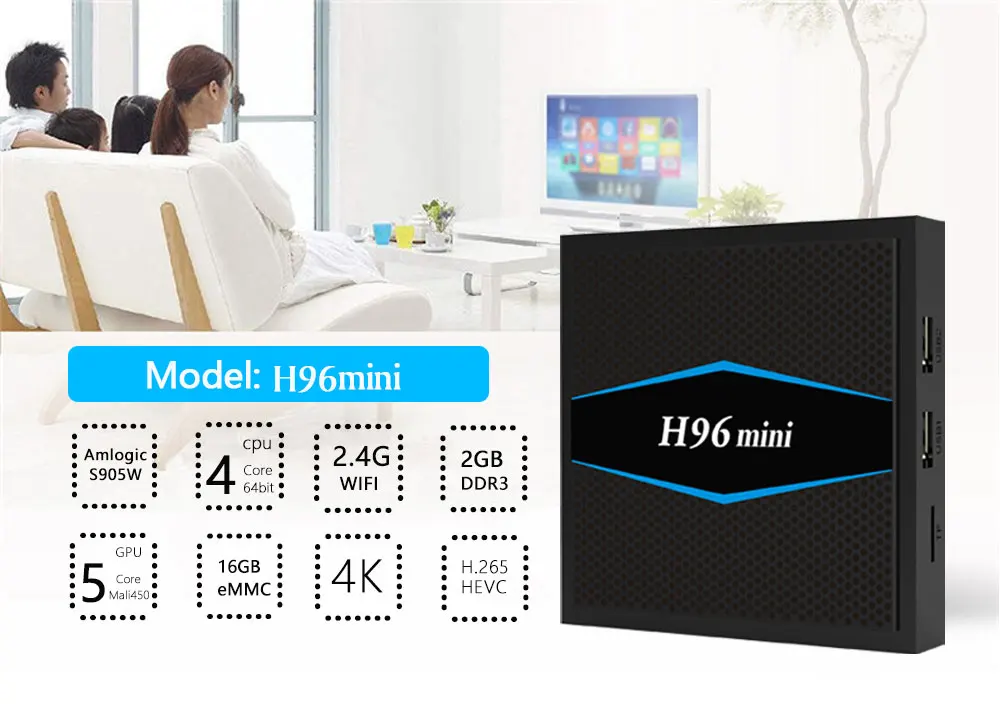 ТВ приставка H96 mini на Android 7 1 С четырехъядерным процессором Amlogic S905W BT4.0 2 Гб ОЗУ 16