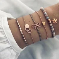 hocole 5 pcsset fashion beads bracelets set for women bohemian gold color heart star pendant chain bracelet charm jewelry gifts