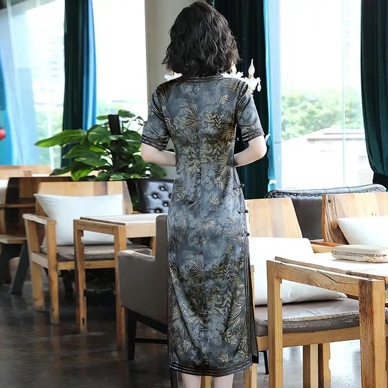 Традиционное женское платье чонсам винтажное облегающее вечернее с принтом