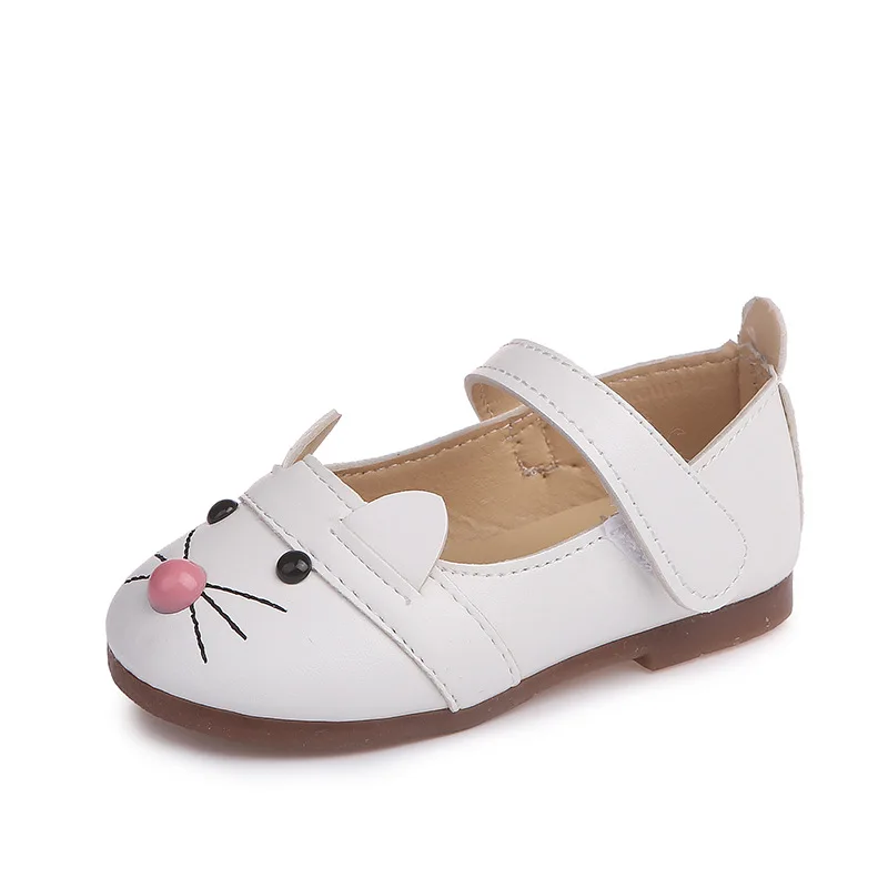 Новинка осени 2019 корейские однотонные туфли с мультяшным котом женская детская
