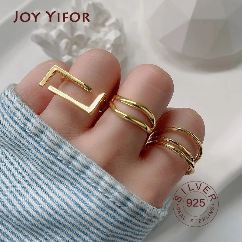 

925 Sterling Silver Rings For Women Double 3 Lines Trendy Punk Handmake Thai Silver Geometric Party Couple Fine Jewelry Gift