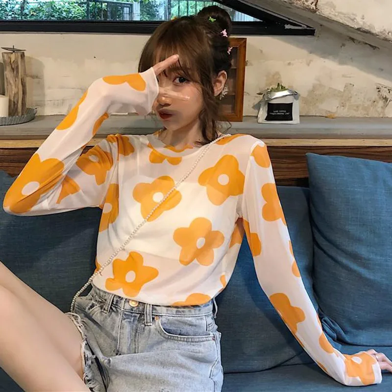 Женские милые однотонные повседневные топы модные женские футболки с цветочным