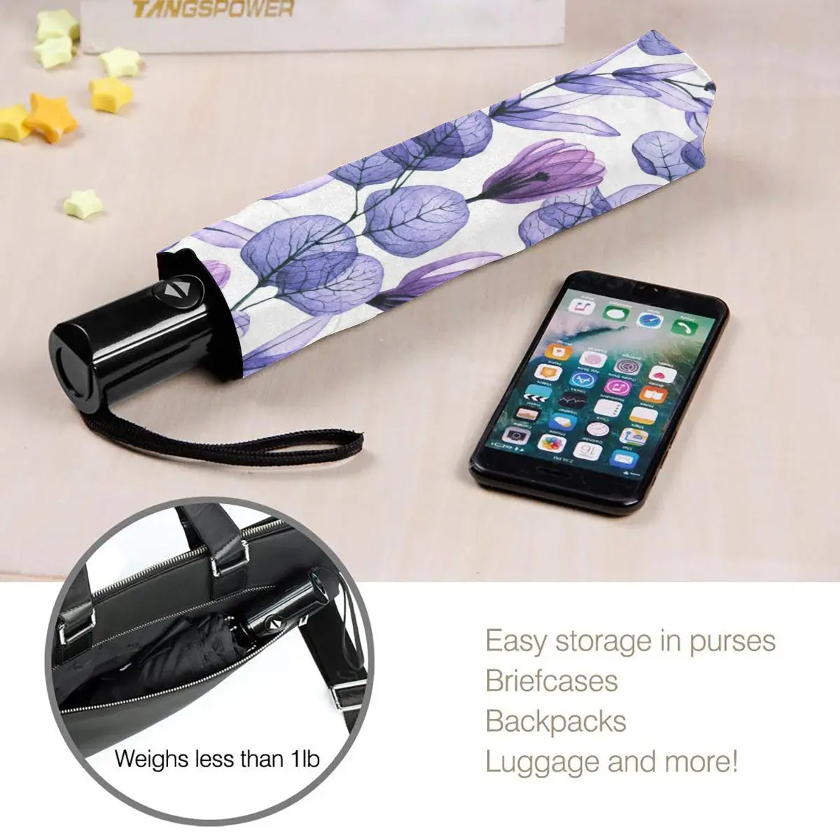 

Wind Resistant Fully-Automatic Umbrella X-ray Transparent Leaves And Flowers Rain 3 Folding Parasol Travel Car Umbrella