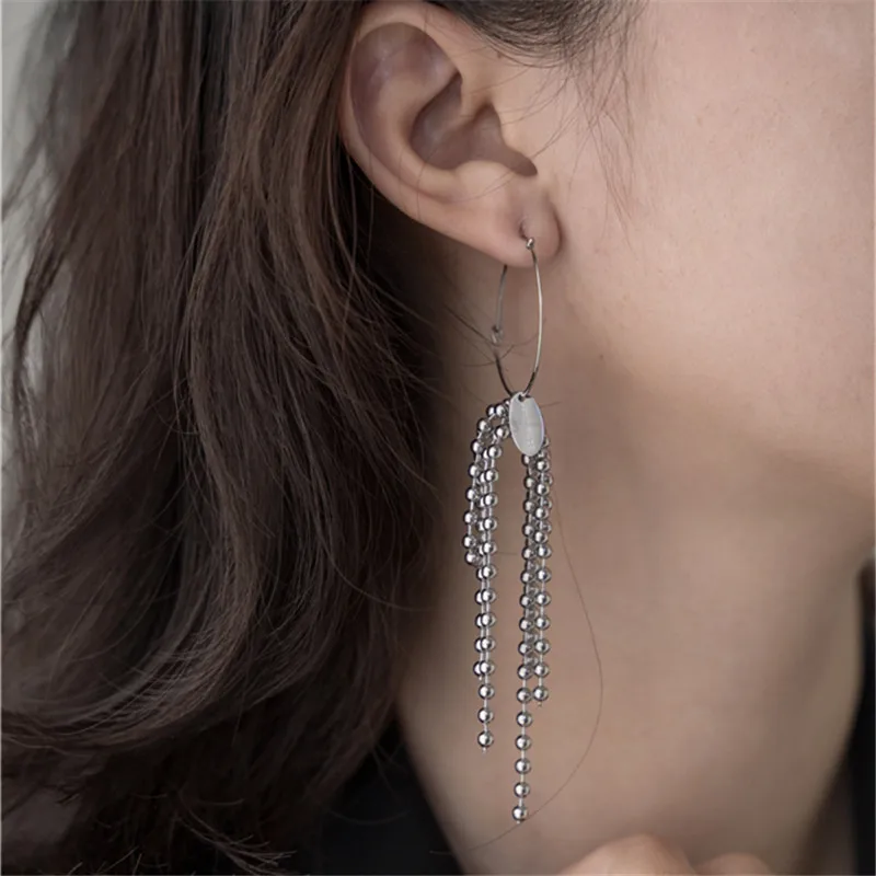 

HANGZHI 2020 AB Bowknot Peach Heart Asymmetrical Beads String Long Tassel Big Earrings Jewelry for Women Accessories