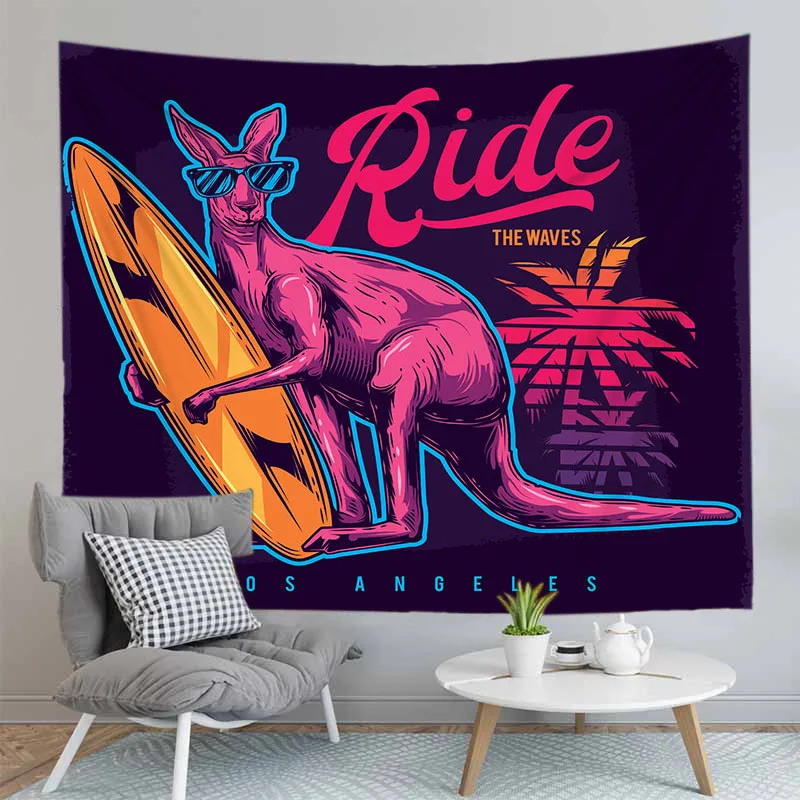 Милый гобелен для серфинга с животными настенный хиппи тканевый гобеленовый фон