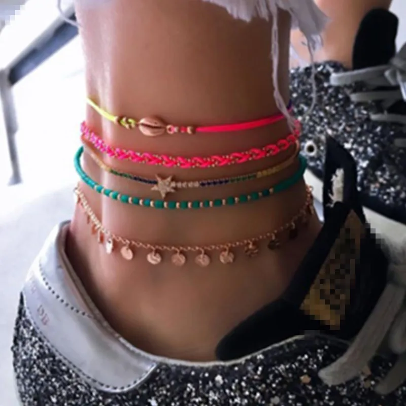 

8Seasons Bohemian Beach Foot Anklet Bird Animal Star For Women Party Summer Rope Chain Bracelet On the leg Sandals Jewelry,1 Set