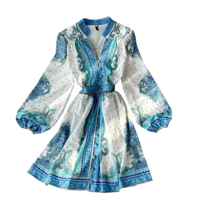 Abayeh clothing printing palace style retro blouse Muslim women blouse Oman Pakistani clothing Ramadan Eid Mubarak blouse shirt