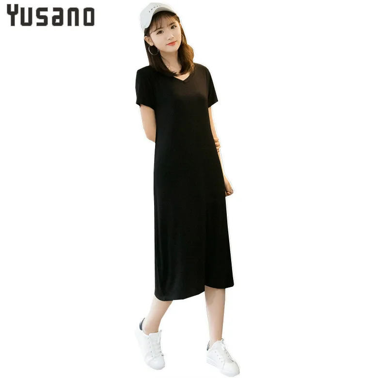 Женская ночная рубашка без рукавов Однотонная с v образным вырезом повседневная